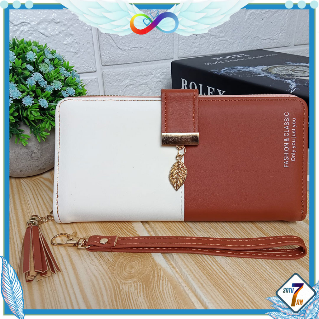 Dompet Panjang Lipat Zipper Korea Fashion Style Dompet Cewek Multifungsi Resleting Klip Women Wallet PU Satu7an D89