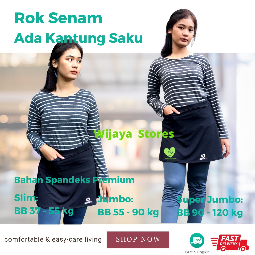 Rok Olahraga Wanita Badminton Tenis Rok Senam Aman Anti Nerawang  Size BB 37 s/d 120 kg (Slim s/d Super Jumbo) Bahan Spandeks Premium Adem Elastis