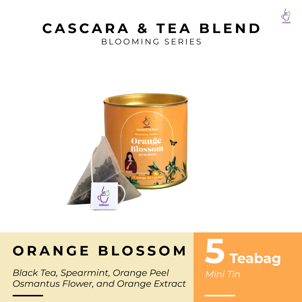 

Netisane Orange Bloosom Mini Tin | Seimbangkan Hormon, Atasi PCOS, Tingkatkan Fokus | (Black Tea, Spearmint, Osmanthus Flower, Orange Peel, dan Orange Extract) Netisane Cascara Blend Blooming Series | Artisan Tea / Teh Herbal