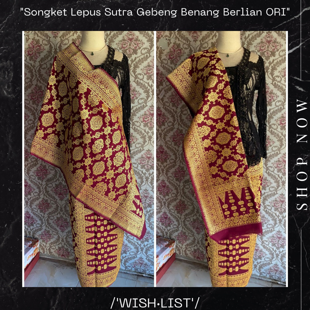 Kain Tenun Tradisional Songket Lepus Sutra Gebeng Benang Berlian ORI V1-V5 Kekinian Selendang Murah 