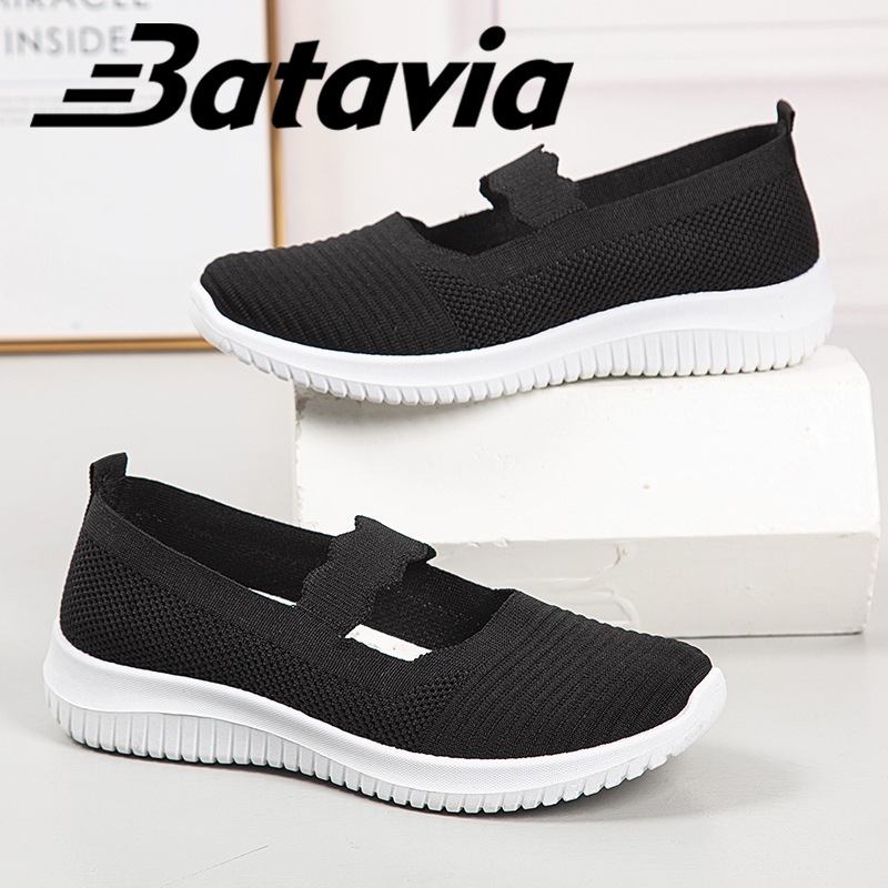 Batavia 2023 Sepatu rajut Wanita Sepatu Wanita impor sepatu kanvas wanita rajut sepatu wanita  sepatu tanpa tali hitam  sepatu flat rajut BQ-2
