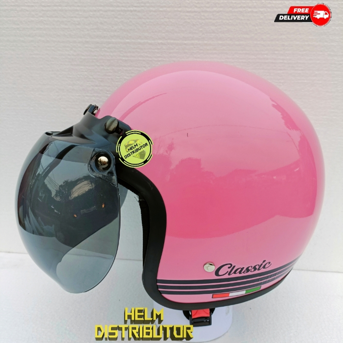 HELM BOGO CLASSIC KACA DATAR  HITAM KACA DATAR BENING KACA CEMBUNG HITAM SNI COD