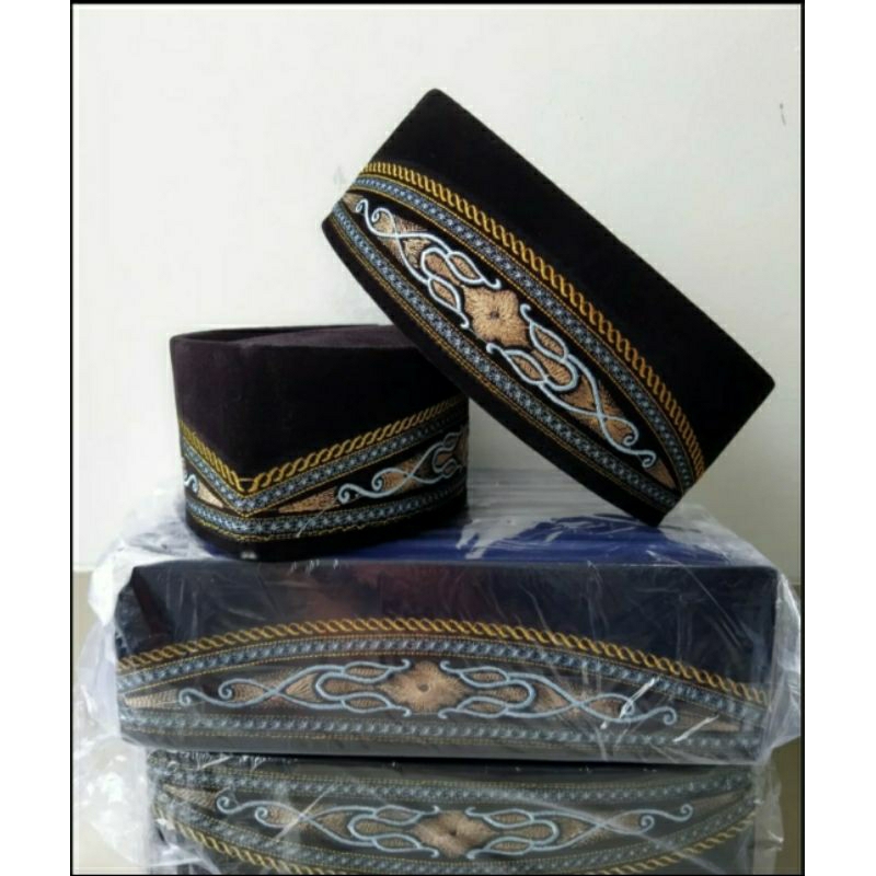 Peci kopiah songkok hitam AC motif batik bordir