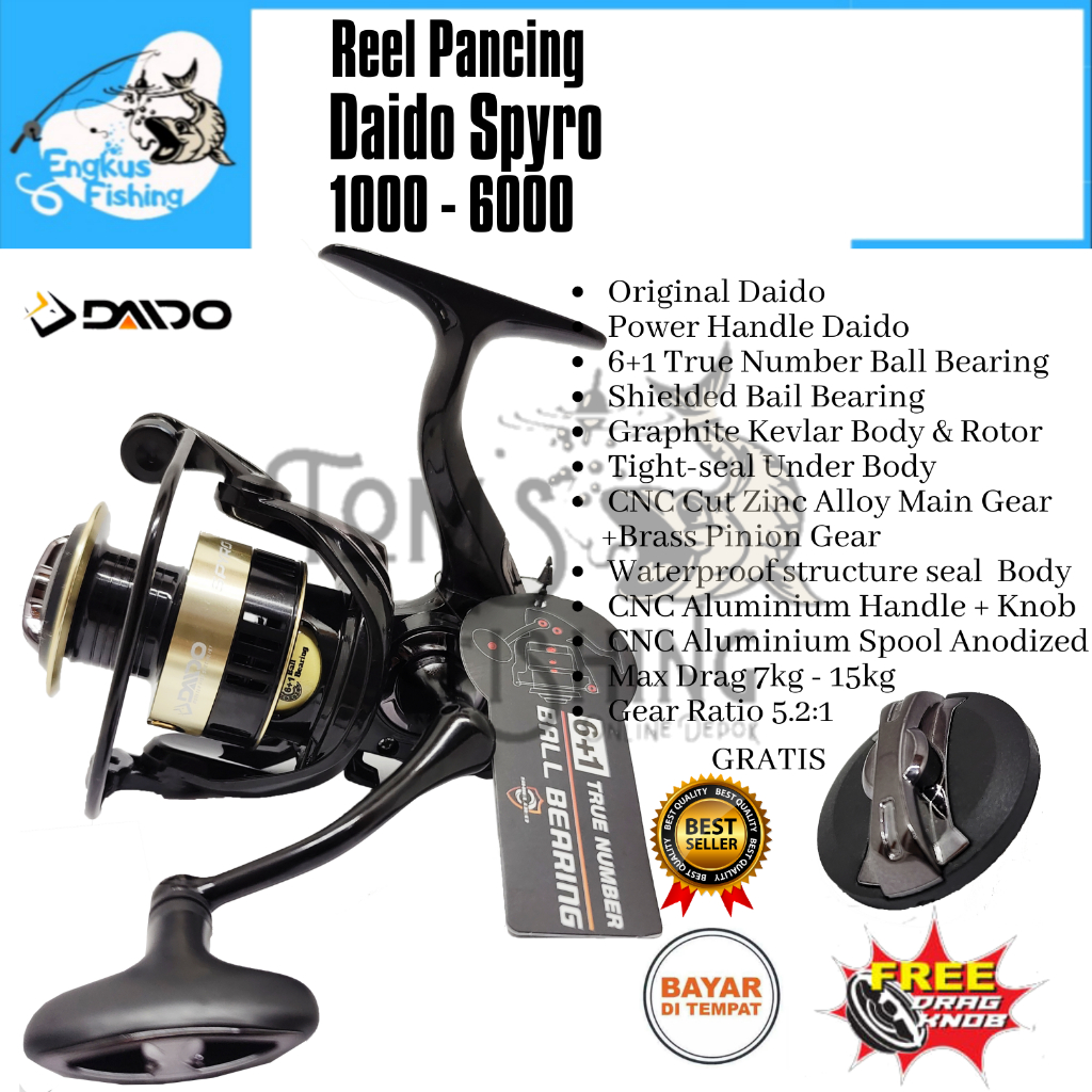 Reel Pancing Daido Spyro 1000 - 6000 (6+1 Bearing) Power Handle Full Seal Bearing - Engkus Fishing