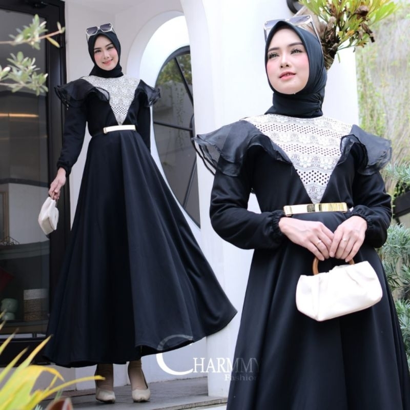 Lexa Longdress Triangle Titanium Scuba Baju Kondangan Bersabuk