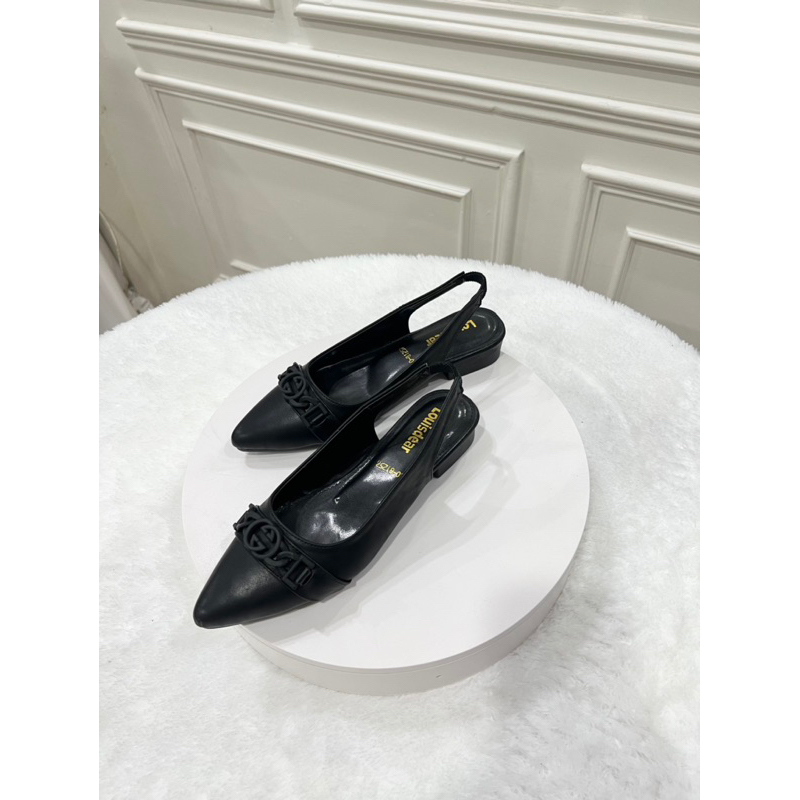 sepatu  flat shoes wanita kekinian terbaru Louisdear B154 heel 2 cm bahan dove tali belakang