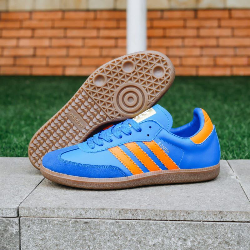 SEPATU ADIDAS SAMBA BLUE ORANGE ORIGINAL