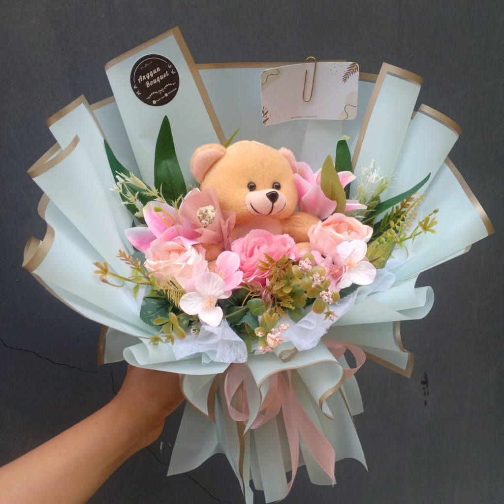 buket bunga dan boneka / bouquet bunga dan boneka / bucket bunga dan boneka