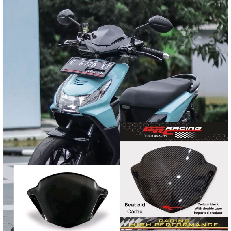 Visor variasi winsil variasi honda beat new esp model beat karbu universal pnp beat fi lama 2013 - 2014 bahan full akrilik warna hitam kilap &amp; carbon celup wtp free perekat dobel tape