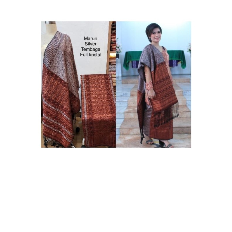 Tumtuman Tanpa Sambungan Marun Silver Tembaga Full Kristal