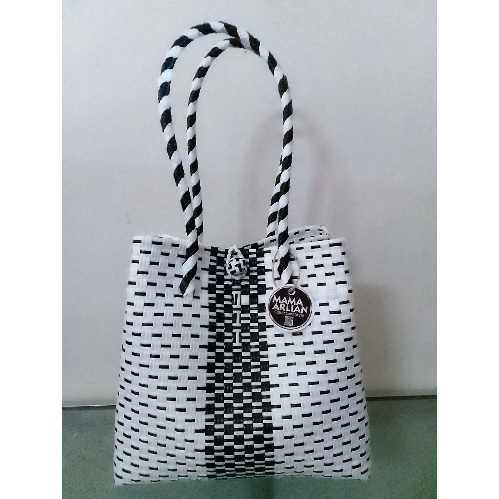 Tas Tote Wanita Bag Anyaman Jali Hand Made - Motif Putih Hitam