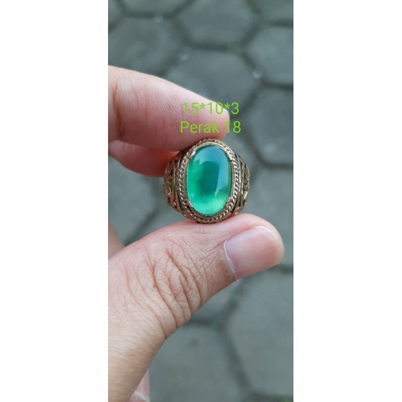 Natural Cincin Batu Bacan Doko Hijau Metalik Giwang Ring Perak