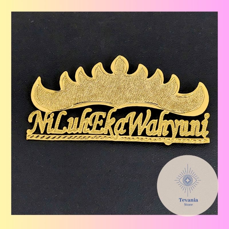 Bros ukir nama motif Siger Lampung lapis emas24k anti karat