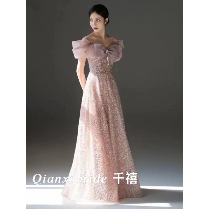 Sewa gaun pesta premium rose gold korean look full glitter