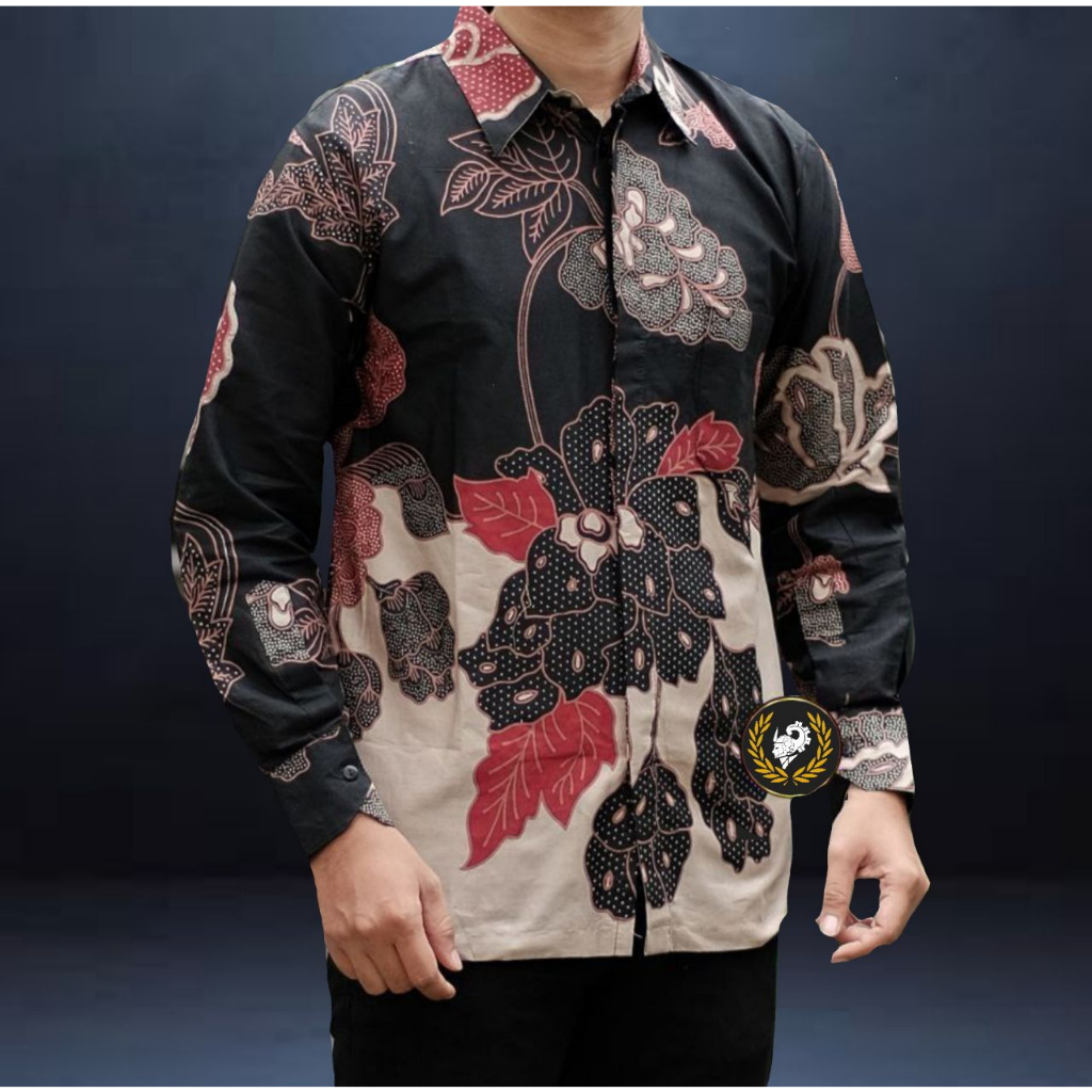 Batik Pria Lengan Panjang BATIK AZMIL HRB026 motif KERATONAN Kode 002 size M L XL XXL Reguler