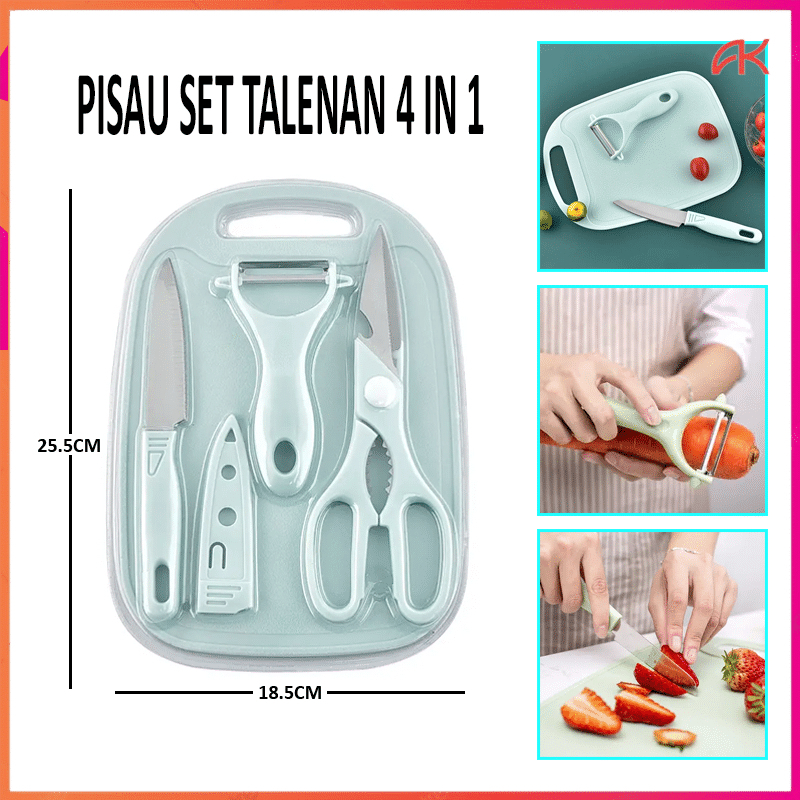 JT - PISAU SET 4IN1 TALENAN GUNTING PENGUPAS KULIT / PISAU SET TAJAM STAINLESS / TALENAN SET KNIFE