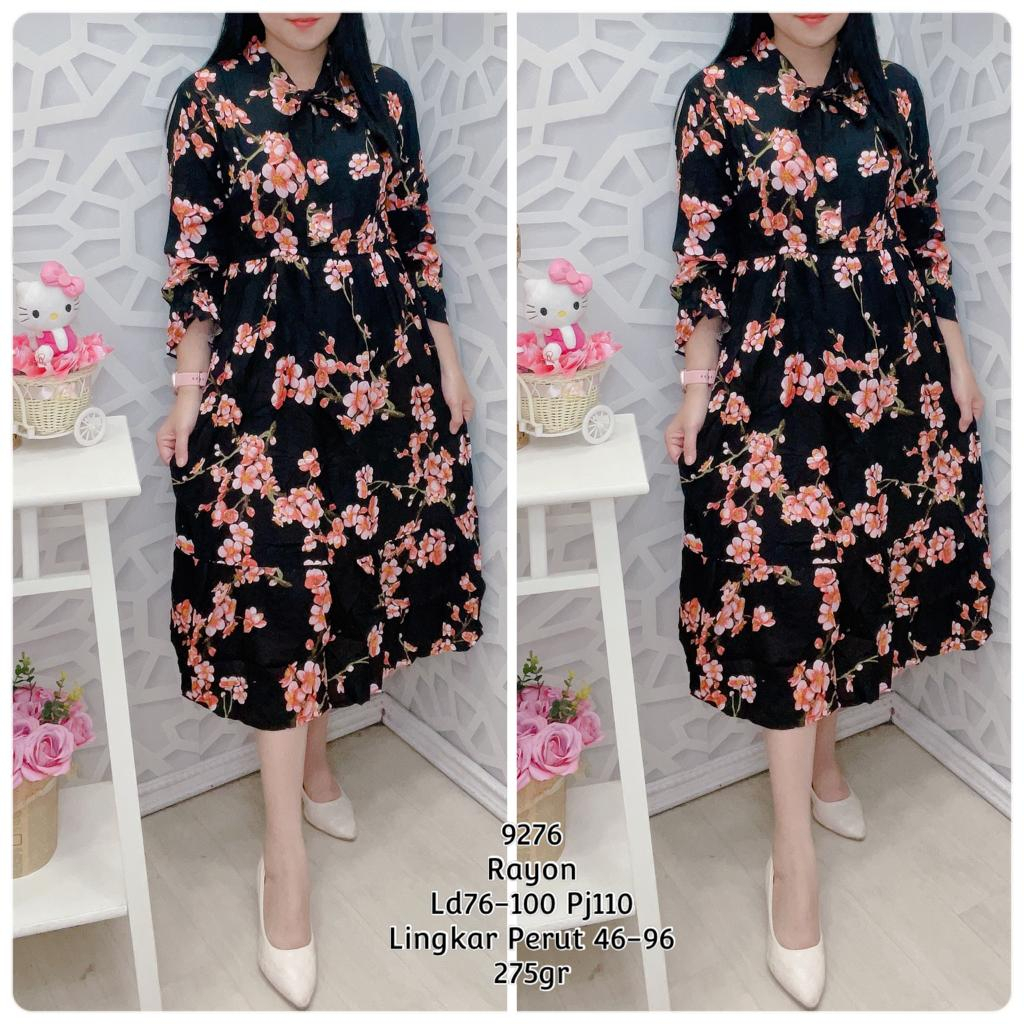 Dress 9276 Okky motif bunga-bunga bahan katun rayon import