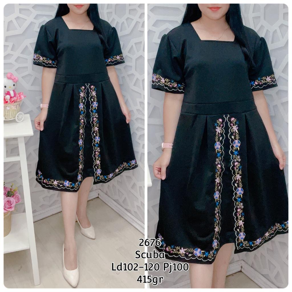 Dress 2676 Okky motif bunga-bunga bahan full scuba import
