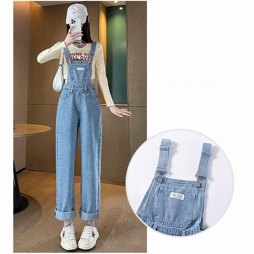 ✅COD Overall Jumpsuit Denim Wanita Loose Wide Leg Korea Style