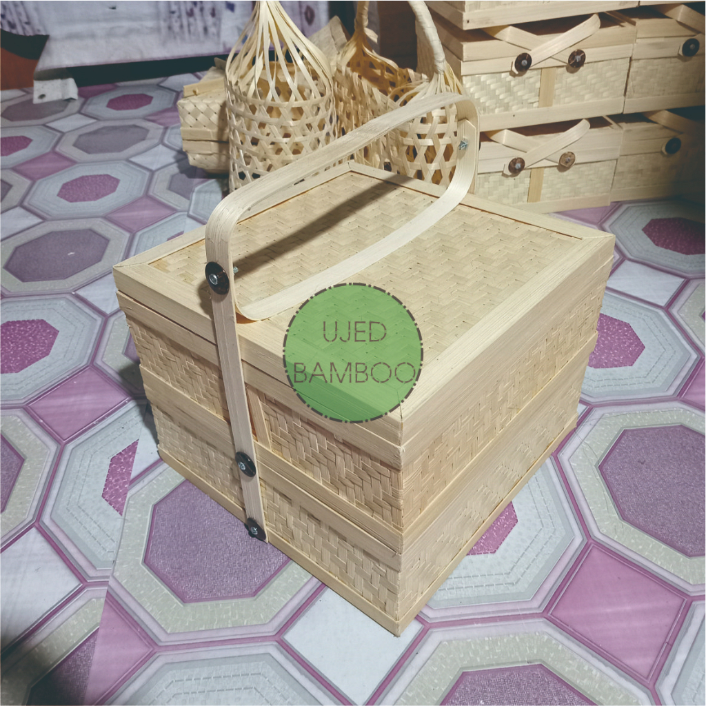 Rantang atau Wadah Makanan dari Bambu Kotak Anyaman Rapat Susun 2