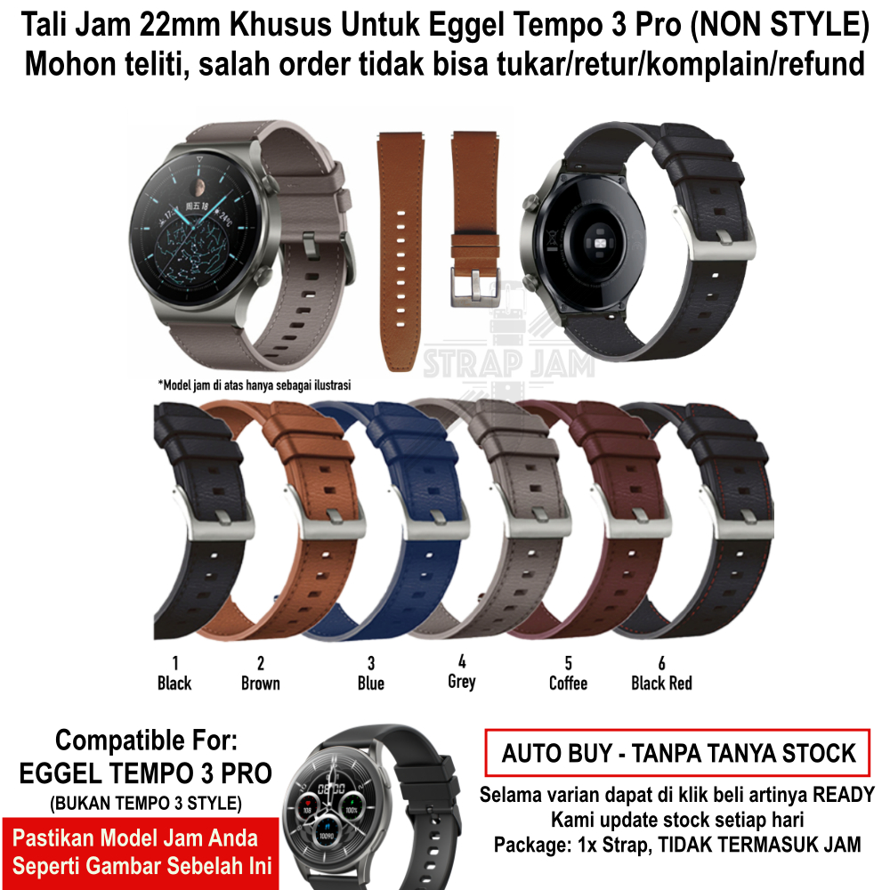 ZGT Tali Jam Eggel Tempo 3 Pro - Strap 22mm Leather Kulit Quick Release