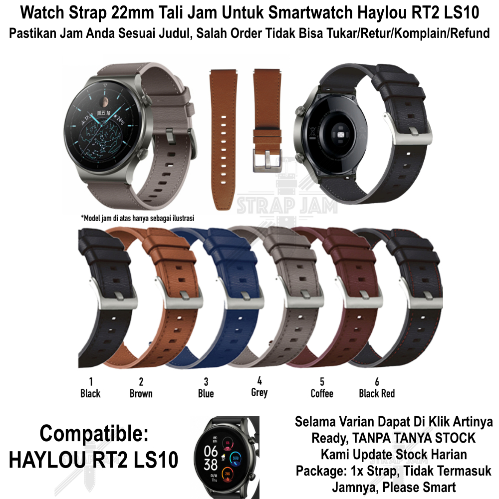 ZGT Tali Jam Haylou RT2 LS10 - Strap 22mm Leather Kulit Quick Release