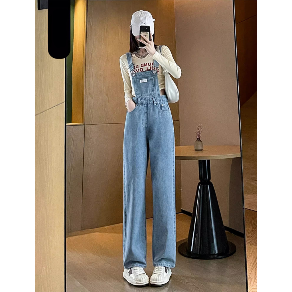 ✅COD Overall Jumpsuit Denim Wanita Loose Wide Leg Korea Style