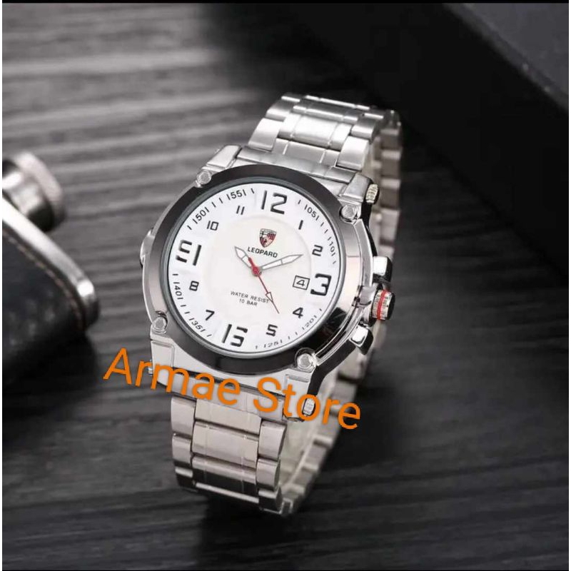 COD Jam Tangan Pria Leopard Rantai Stainlees Steel Water Resist