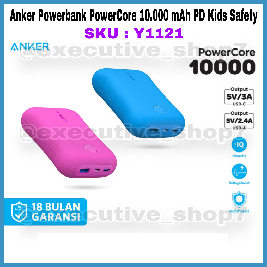 Anker Powerbank PowerCore 10.000 mAh PD Kids Safety - SKU : Y1121 - Garansi 18 Bulan