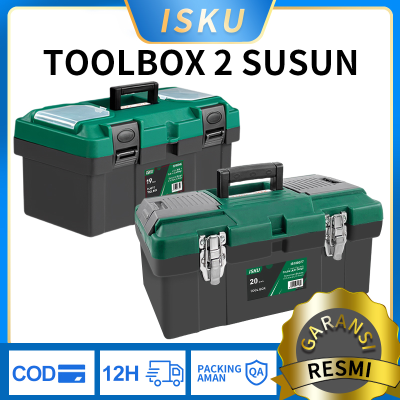 ISKU Tool Box 15-20inch Kotak Perkakas upgraded Baja pengunci Kotak Perkakas toolbox