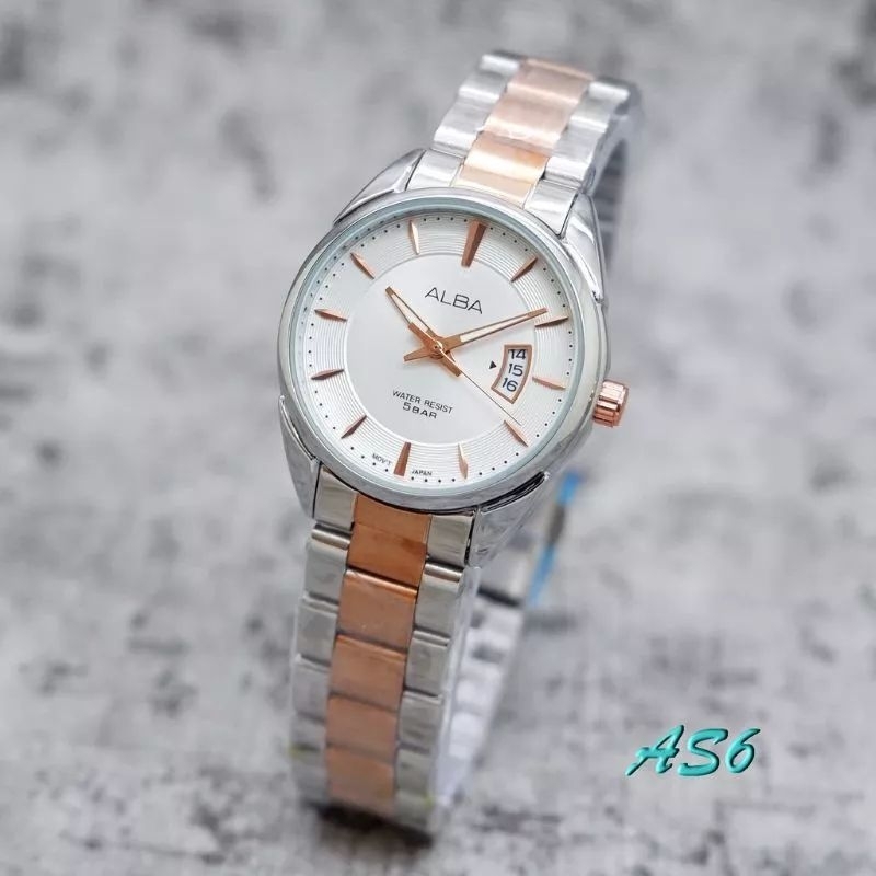 COD JAM TANGAN WANITA ALBA ANTI AIR / TANGGAL AKTIF / STRAP STAINLESS STEEL