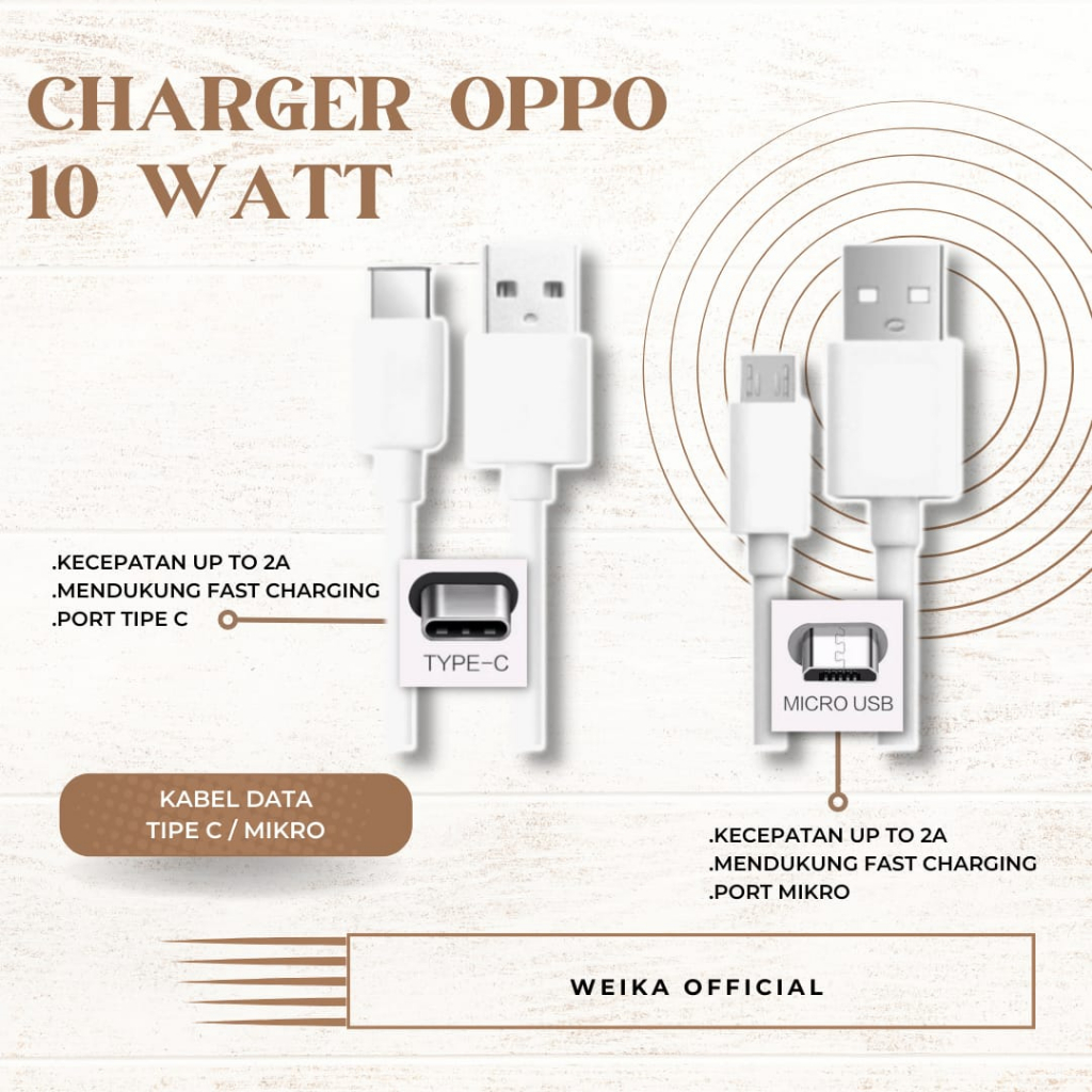 Charger OPPO Original USB to Micro 10 Watt 2A Original Carger A5s / A5 2020 / A11k / A12 / A15 / A15s / A16 Weika