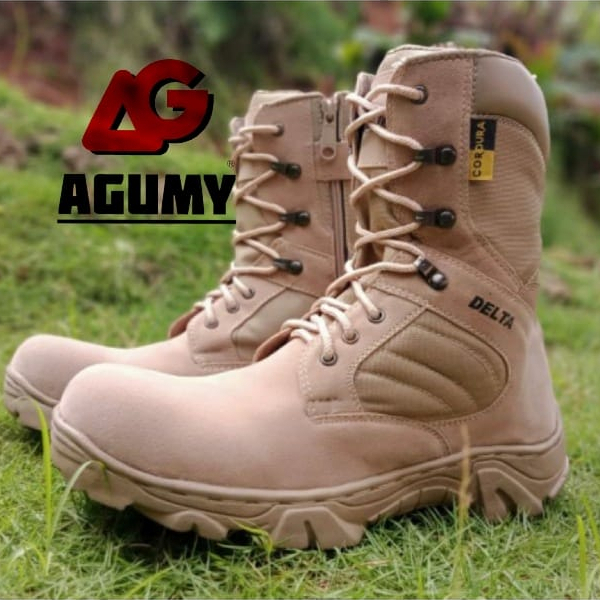 pdl tactical boots Sepatu Safety Boots Delta 8 Inci Ujung Besi Warna Krem Pria Boots Safety Kulit Co