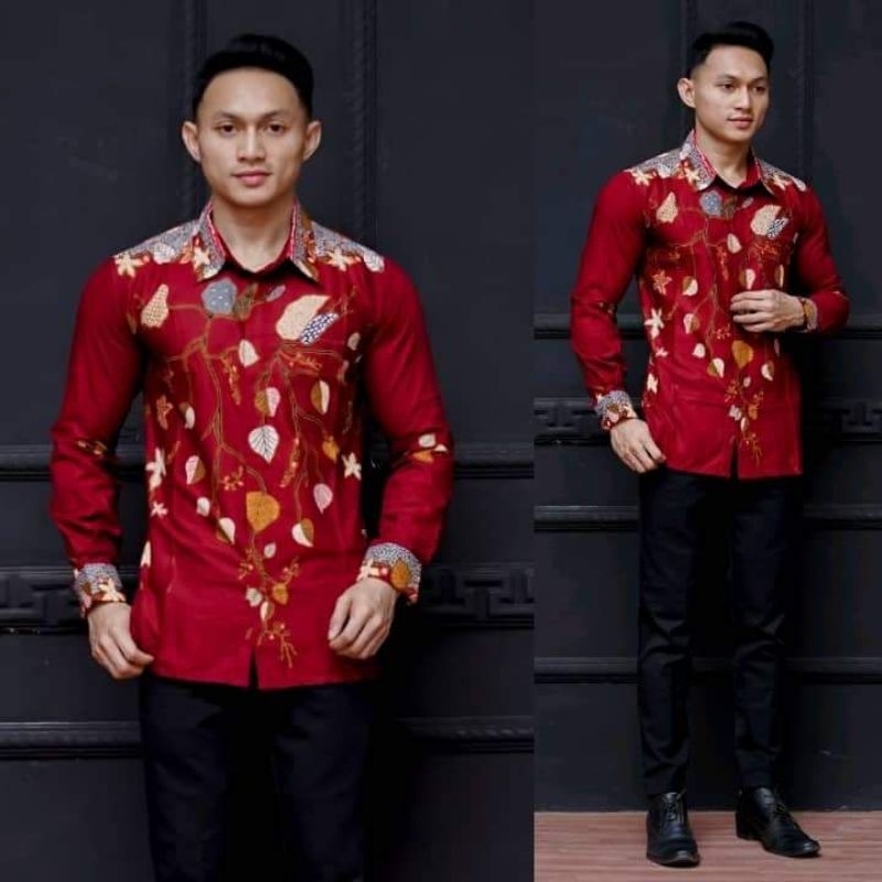 KEMEJA BATIK LENGAN PANJANG PRIA ELEGAN MODERN MOTIF UNGGUL JAYA