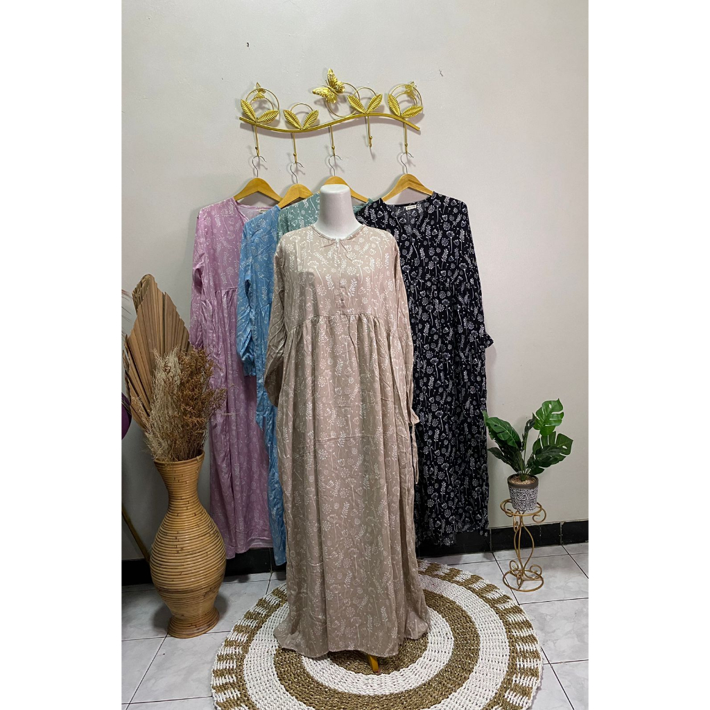 Gamis Rayon Motif Dress Motif Dress Busui Pakaian Wanita