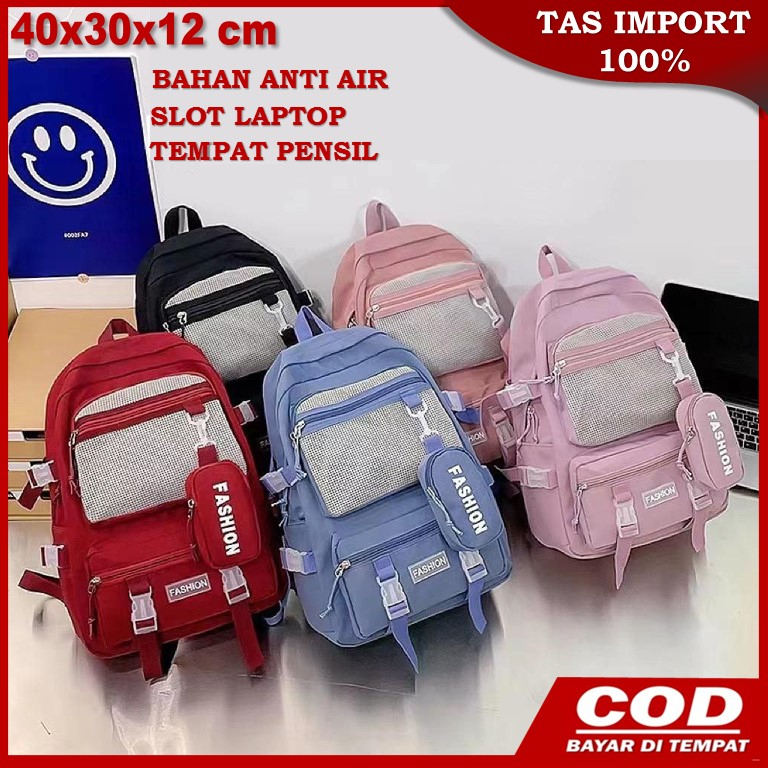 Tas Ransel Sekolah Anak Perempuan Wanita Cewek Sd Smp Sma Import ada tempat Pensil Korean Style Orig