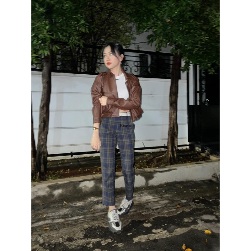 Jaket Kulit Crop Wanita oversize / Big pocket leather jacket