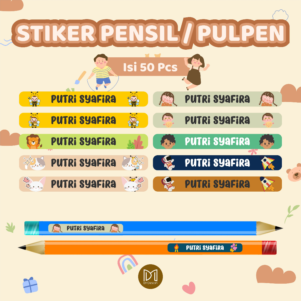 

(50 PCS) STICKER NAMA PENSIL PERALATAN ANAK STIKER PENSIL PULPEN ATK / STIKER KARAKTER KARTUN LUCU / STIKER NAMA PENSIL / STIKER NAMA PULPEN / STIKER LABEL NAMA ANAK UNTUK PULPEN WATERPROOF / STIKER NAMA LABEL ALAT TULIS / STIKER NAMA PENSIL PULPEN ATK