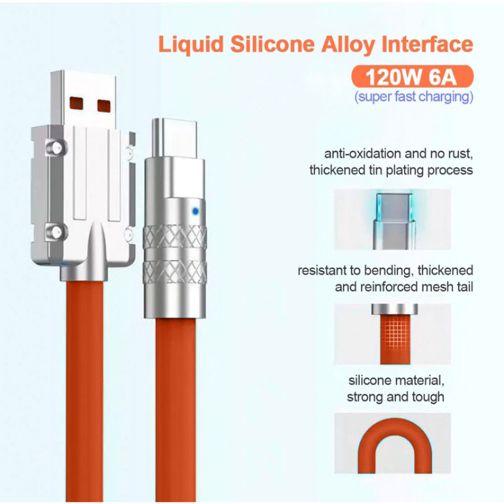 Kabel Data Fast Charging 120W 6A Micro-USB Type-C