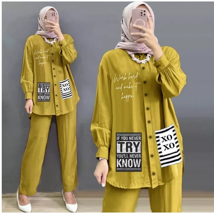 ONE SET XOXO CRINKLE AIRFLOW | PRINTING JUMBO LD 115 | SETELAN KOMBINASI POLOS CRINKLE | baju wanita