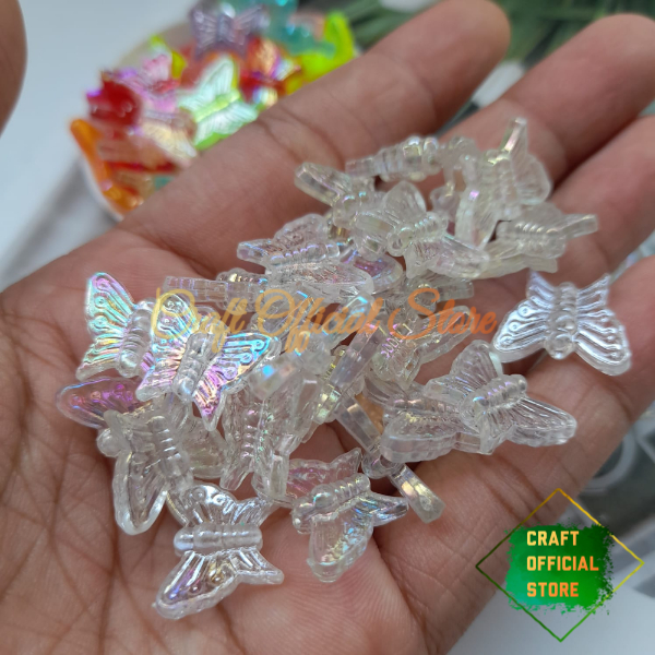 (35 Pcs) Manik Manik Akrlilik Kupu-Kupu Bening Transparan Warna Ab