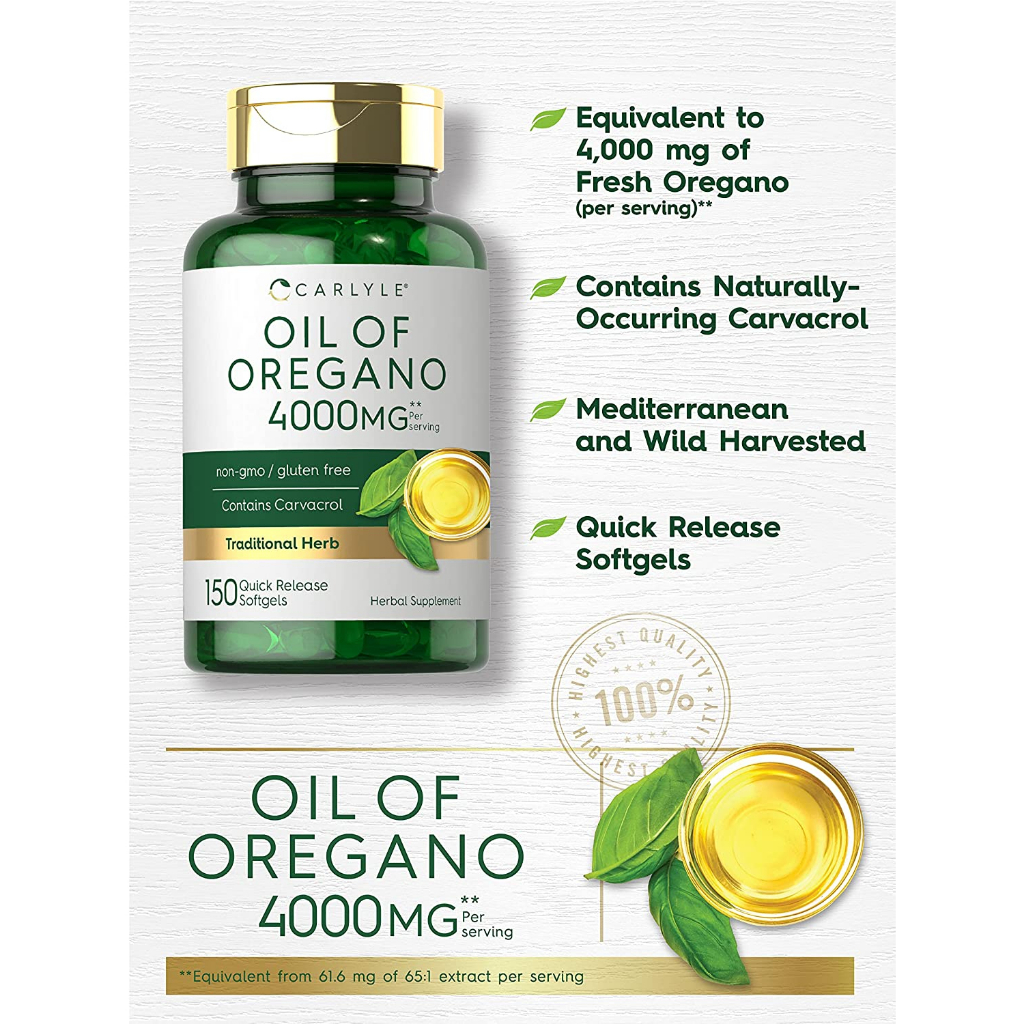 Carlyle Oil Of Oregano 4000 mg 150 Softgel Herb Contains Carvacrol
