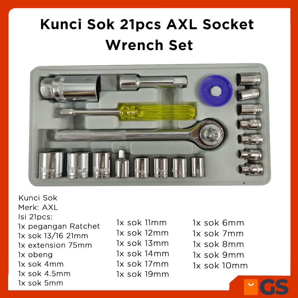 Kunci Sok 21pcs AXL Socket Wrench Set