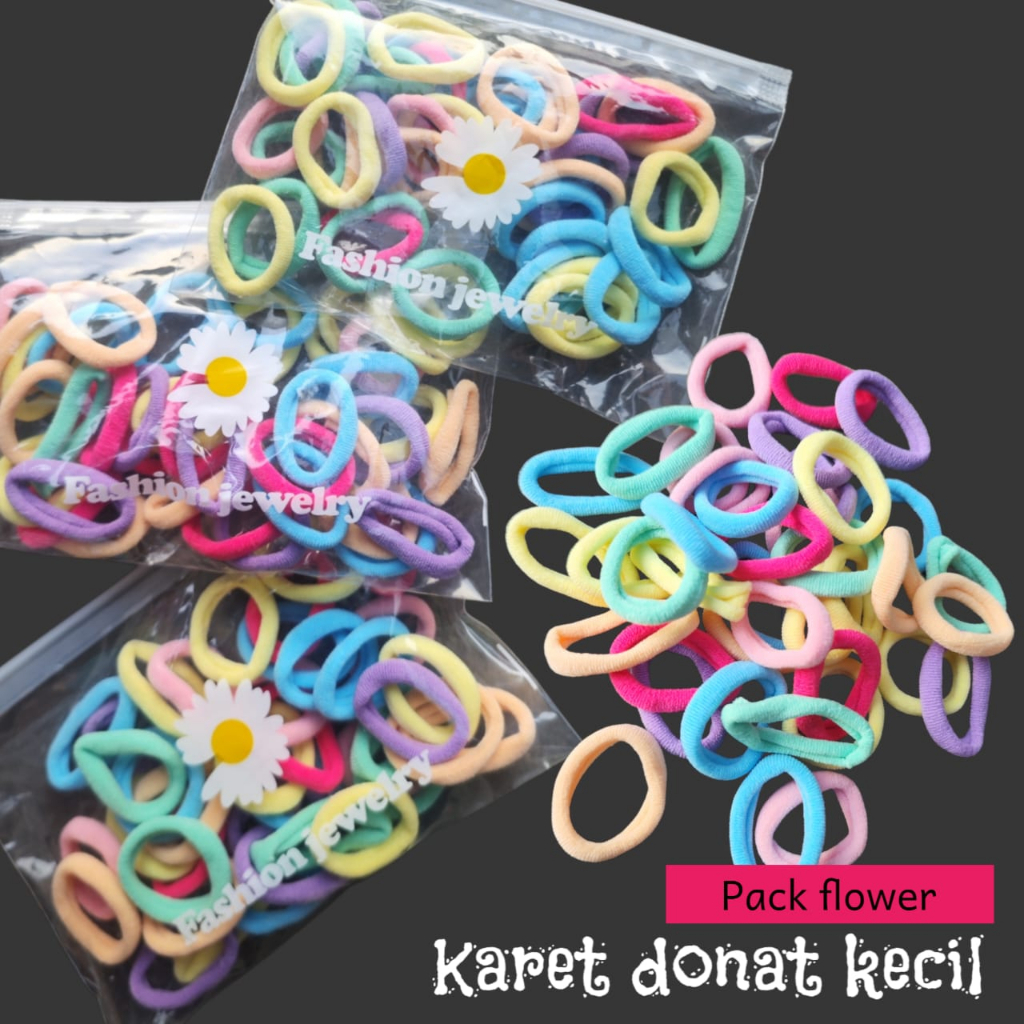 KARET IKAT RAMBUT DONUT DONAT BESAR KECIL FLOWER PACK / BUNGA PACK VIRAL