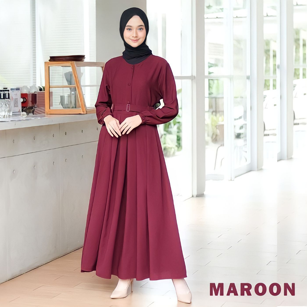 Gamis Monna Dress Sandira Belt Busui Friendly Syar'i Muslimah Terbaru Moscrepe Premium