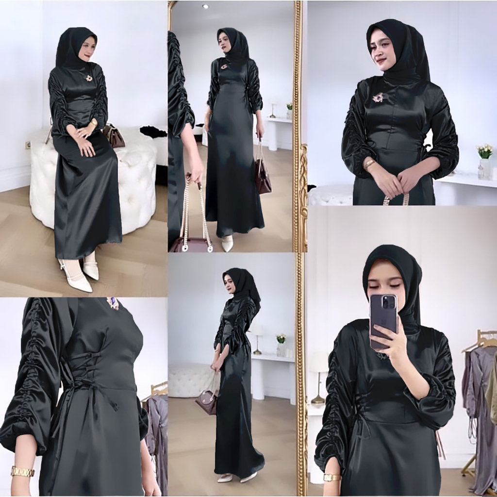 Baju Gamis Maxi Dress Belle Aurora Polos Wanita Muslim Dewasa Busui Pesta Kondangan Lebaran Mewah El