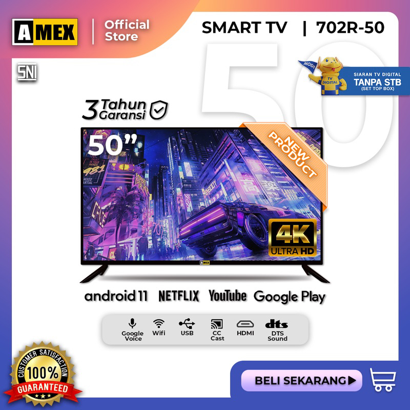 AMEX Led TV 50&quot; Full HD Smart TV Android 4K UHD - Televisi Android 50 Inch