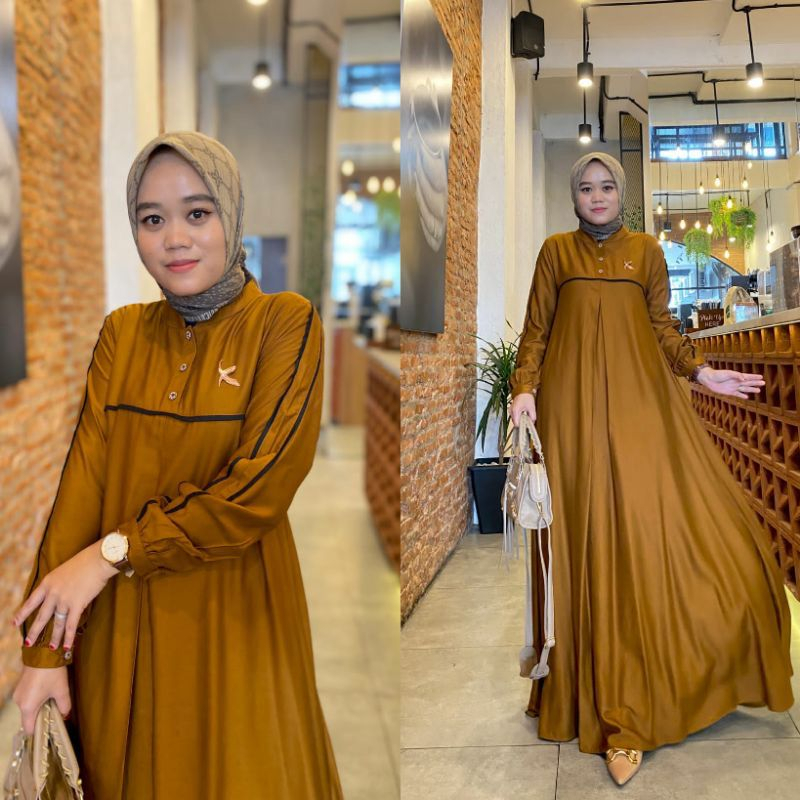 AURORA DRESS - BASIC ABAYA SIMPLE CASUAL DAILY Crinkle Airflow Busui Kancing LD110cm