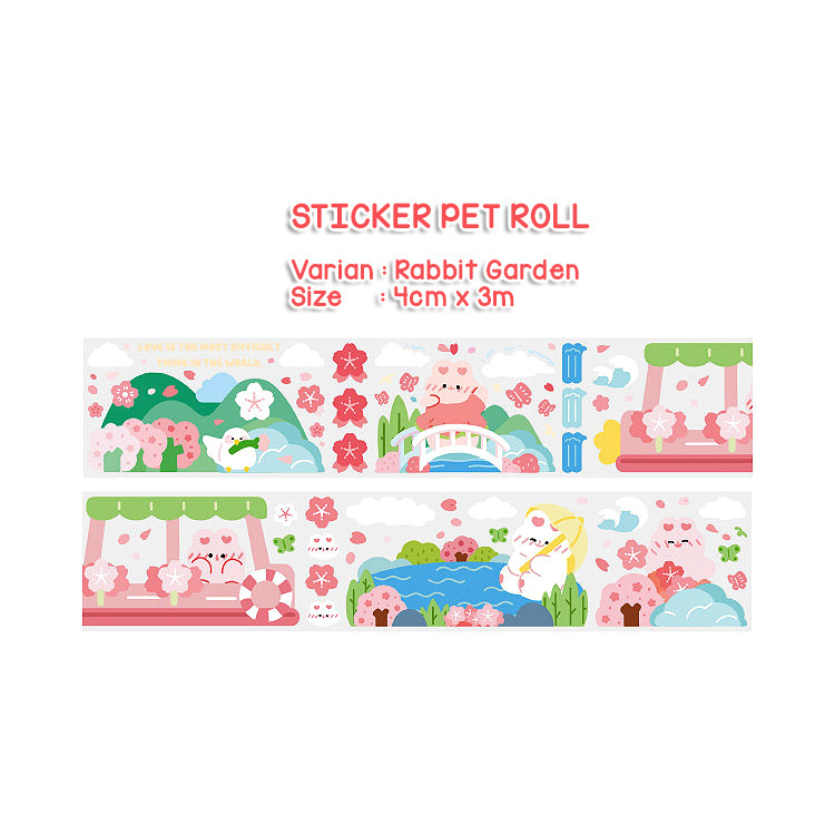 STIKER JOURNALING PET ROLL TRANSPARANT MOTIF RABBIT BEAR LUCU @banyak