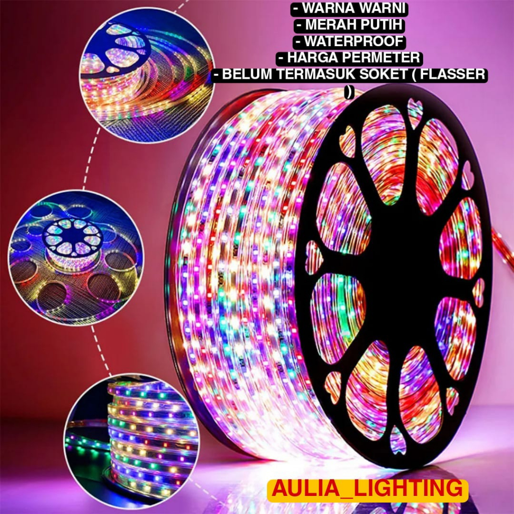 LAMPU STRIP 220V METERAN MERAH PUTIH RGB SELANGWARNA WARNI AGUSTUS PROMO MERDEKA LED PESTA HIAS ROPE LIGHT VIRAL SMD 2835 / 3528